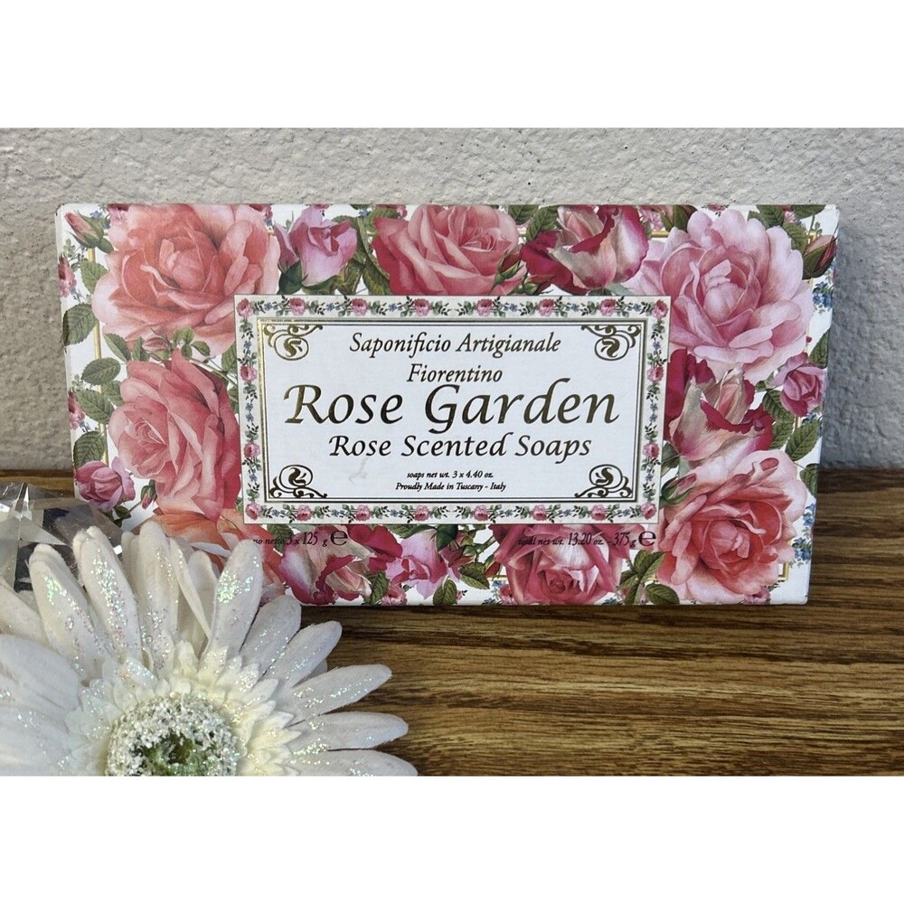 Saponificio Artigianale Fiorentino Rose Soap 3 Pack 4.4 Oz Made In Italy - Picture 1 of 2